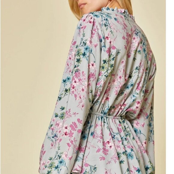 Andree by Unit women's 3X floral v neck blouse w/ ruffle & elastic waist EUC - Picture 2 of 7